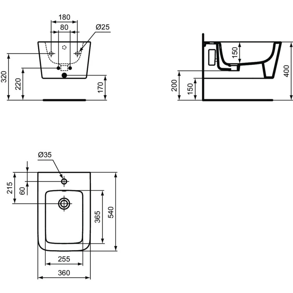 Ideal Standard Blend Cube Bideu suspendat, 36x54 cm, alb (Resigilate)