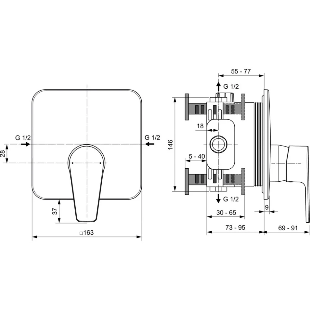 Ideal Standard Cerafine D Baterie dus incastrata, crom