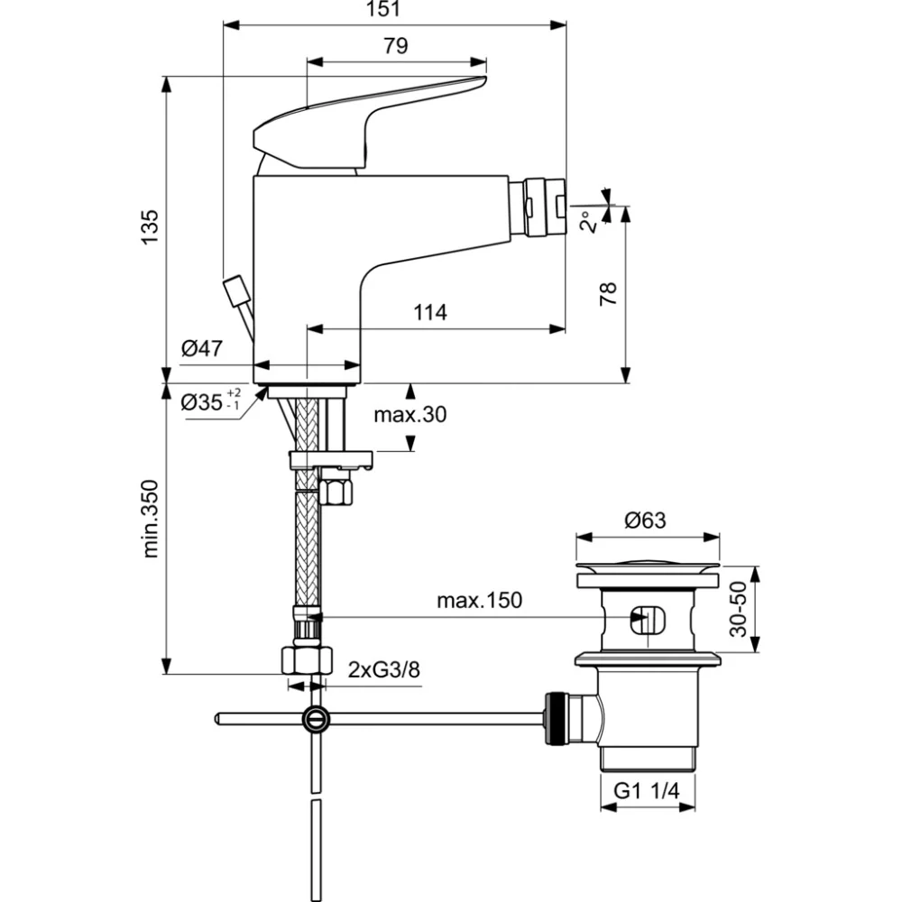 Ideal Standard Ceraflex Baterie bideu monocomanda