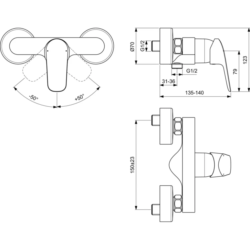 Ideal Standard Ceraflex Baterie dus monocomanda, maner orientat frontal