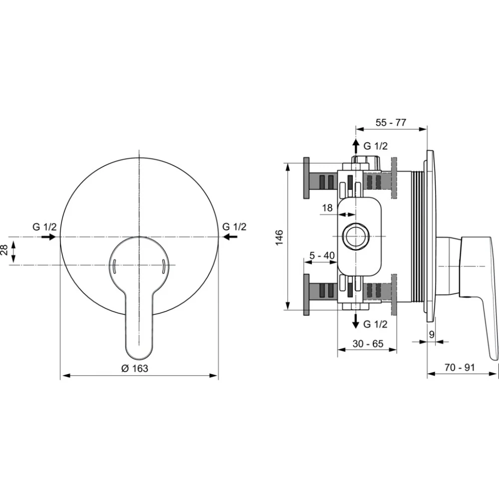 Ideal Standard Ceraplus 2 Baterie dus monocomanda, montaj incastrat