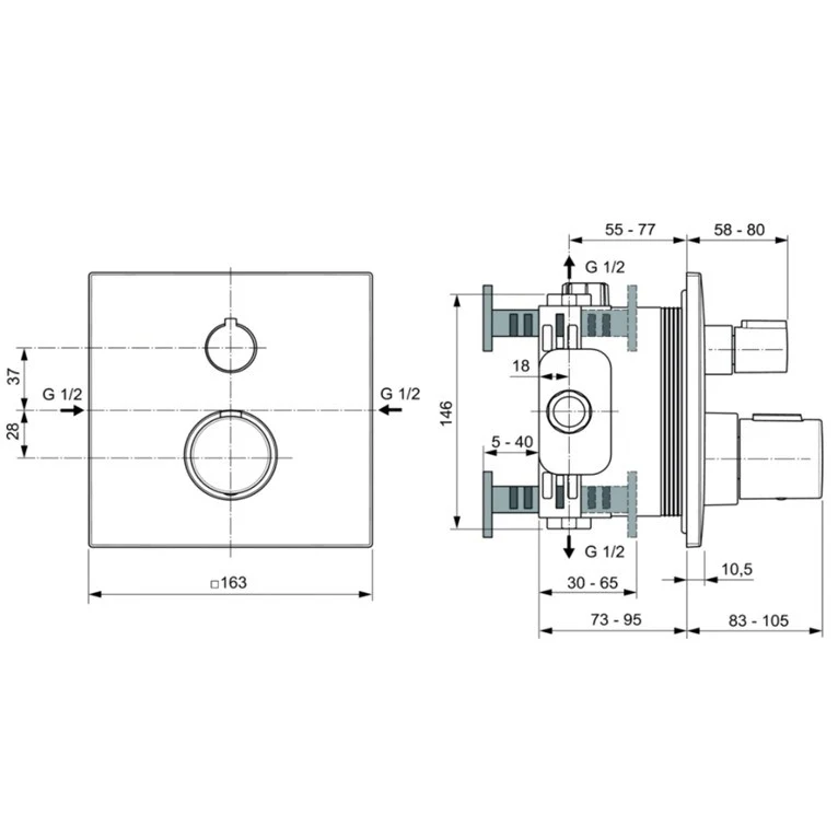 Ideal Standard CeraTherm C100 Baterie dus cu termostat, montaj incastrat, auriu mat (brushed gold PVD)
