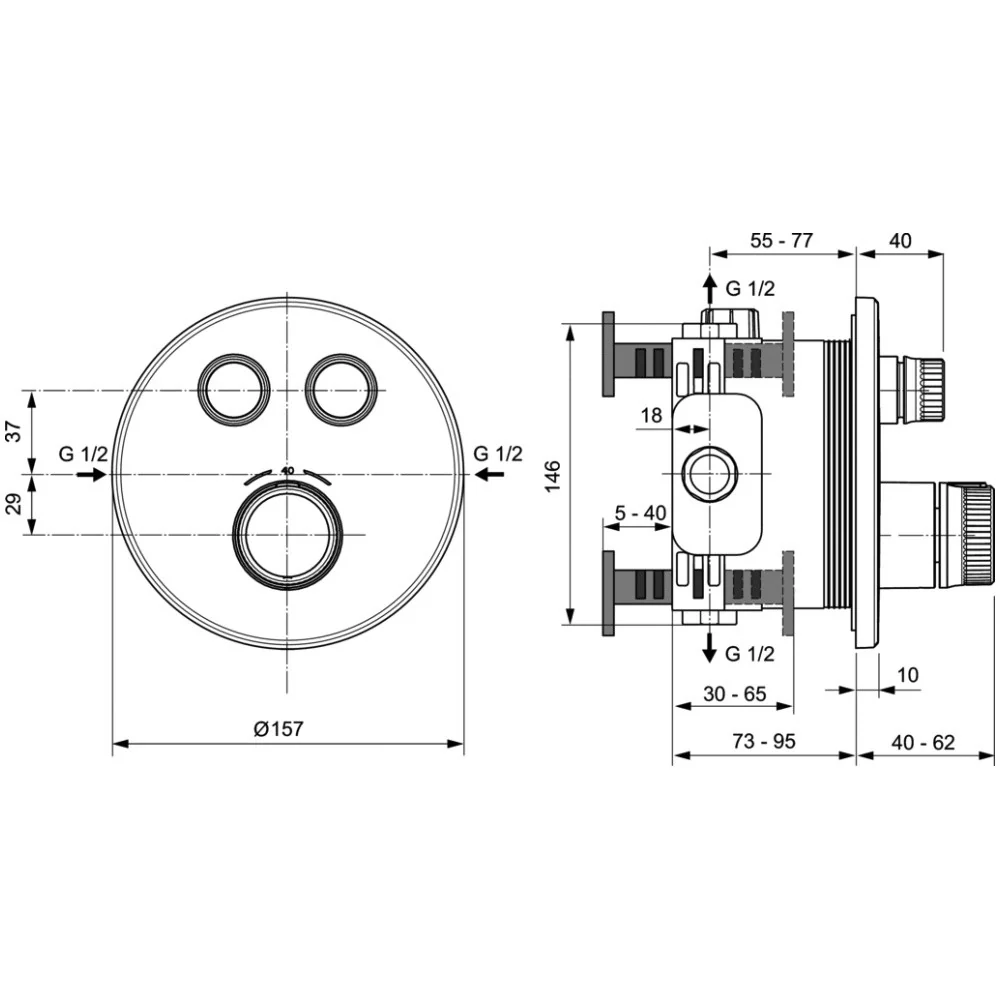 Ideal Standard CeraTherm Navigo Baterie dus cu termostat si 2 iesiri Ø16 cm, crom