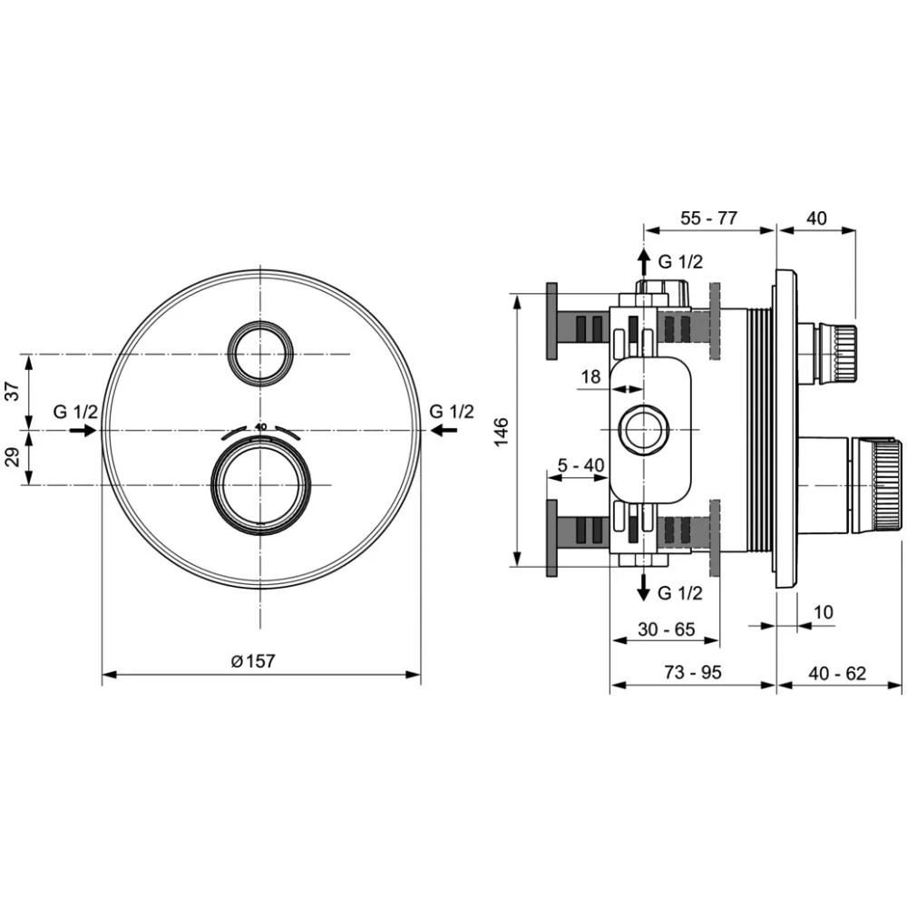 Ideal Standard CeraTherm Navigo Baterie dus cu termostat si 1 iesire Ø16 cm, crom
