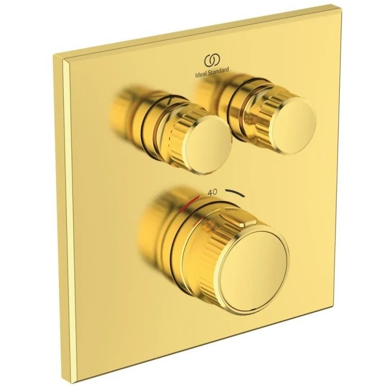 Ideal Standard CeraTherm Navigo Baterie dus cu termostat si 2 iesiri 16x16 cm, auriu mat (brushed gold PVD)
