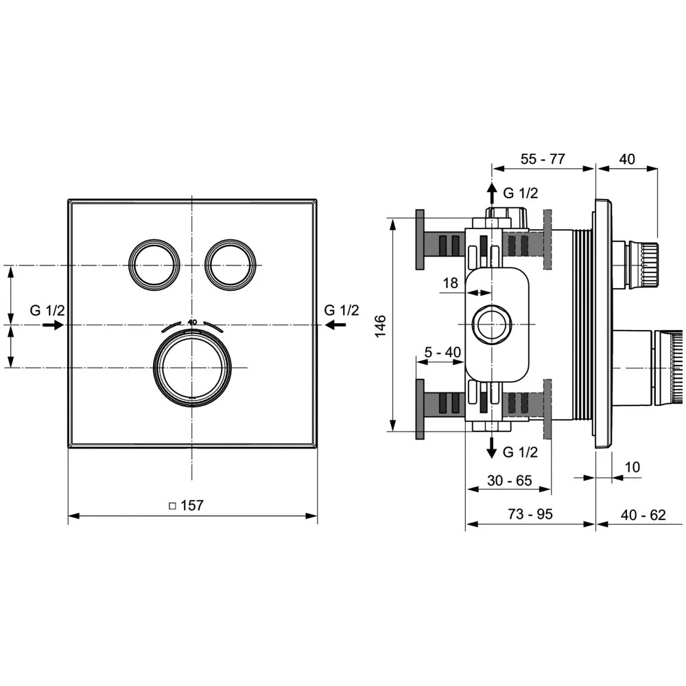 Ideal Standard CeraTherm Navigo Baterie dus cu termostat si 2 iesiri 16x16 cm, auriu mat (brushed gold PVD)