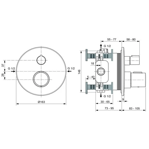 Ideal Standard CeraTherm T100 Baterie dus cu termostat, montaj incastrat, crom PVD
