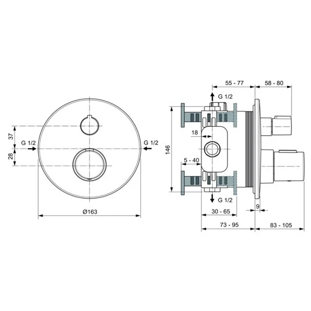 Ideal Standard CeraTherm T100 Baterie dus cu termostat, montaj incastrat, auriu mat (brushed gold PVD)