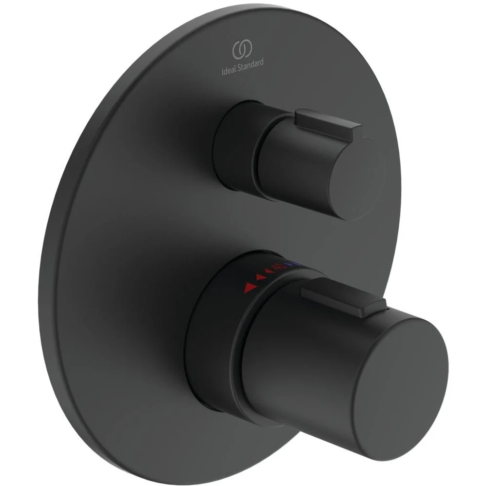 Ideal Standard CeraTherm T100 Baterie dus cu termostat, montaj incastrat, negru mat (silk black)