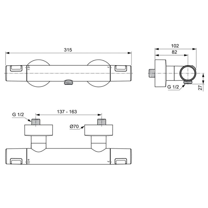 Ideal Standard CeraTherm T25 Baterie dus cu termostat, negru mat (silk black)
