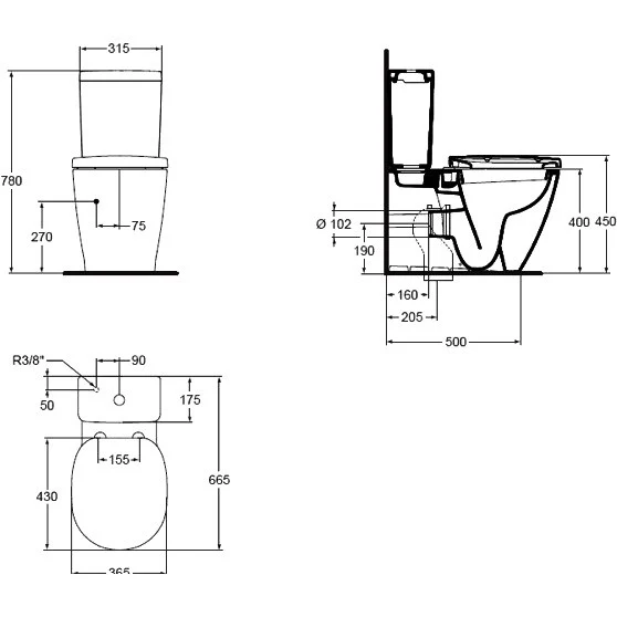 Ideal Standard Connect Cube Rezervor WC, alimentare inferioara