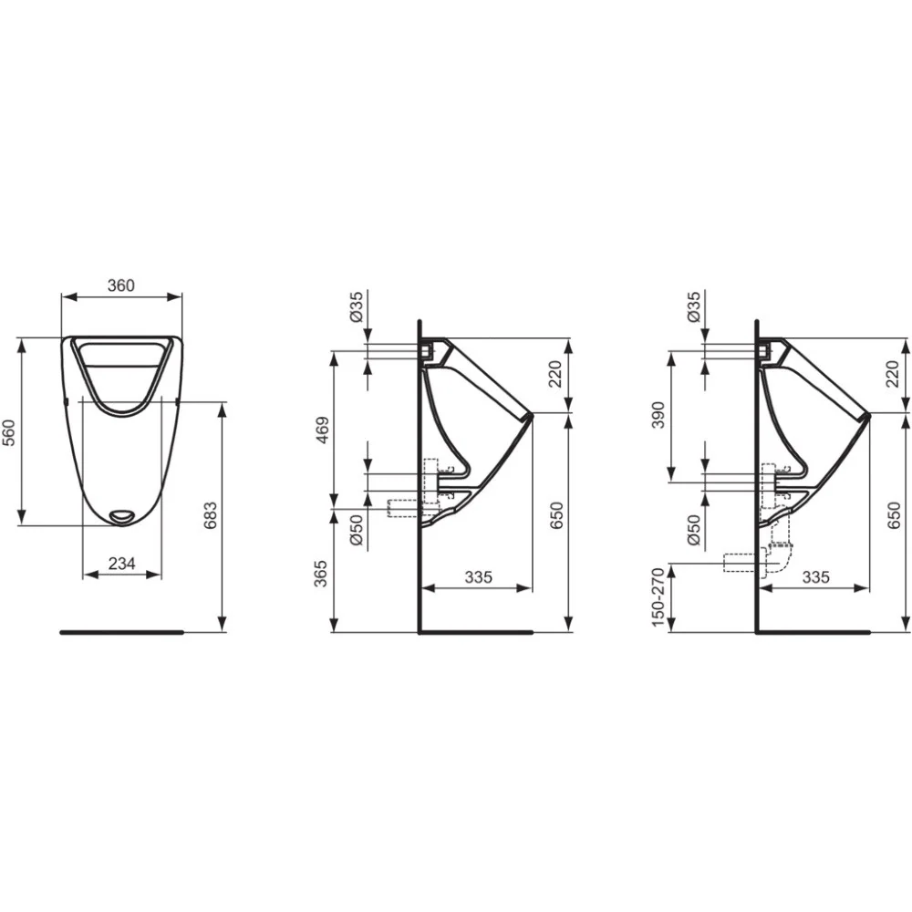 Ideal Standard Eurovit Pisoar alimentare prin spate 36x34xH56 cm