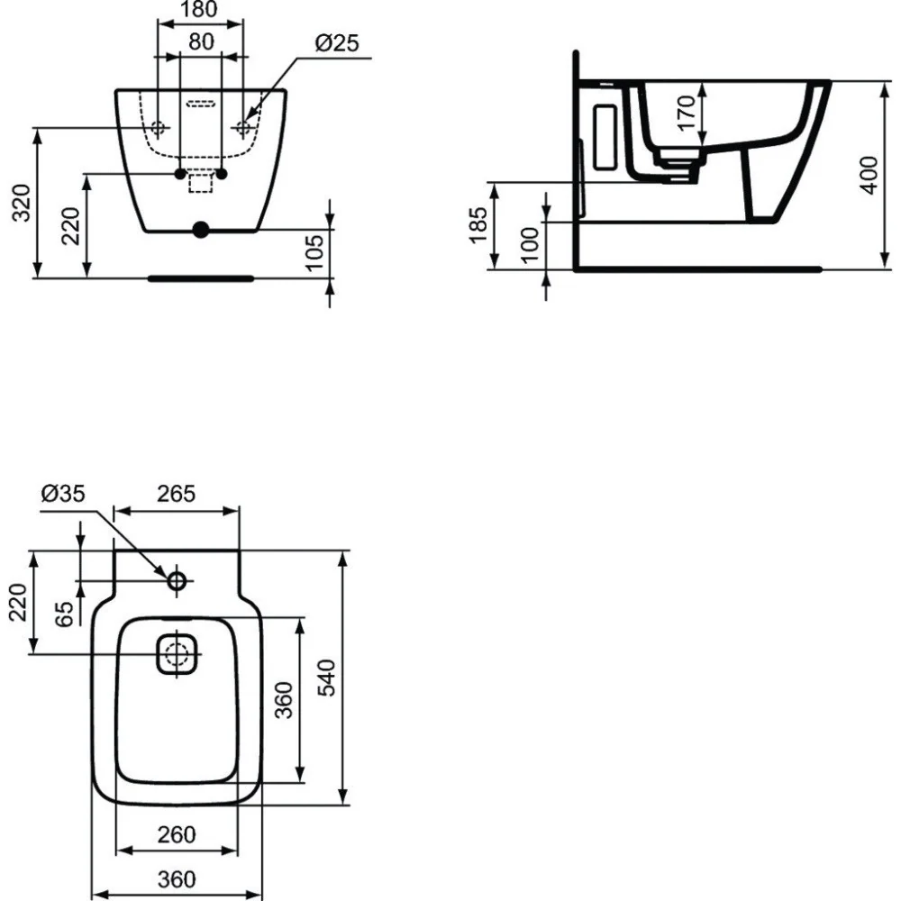 Ideal Standard Strada II Bideu suspendat 36x55 cm, alb