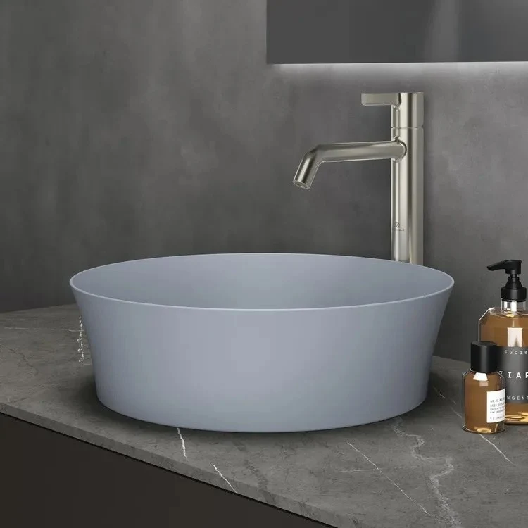 Lavoar baie pe blat, albastru, rotund Ideal Standard Ipalyss 40x40 cm, fara preaplin si fara gaura