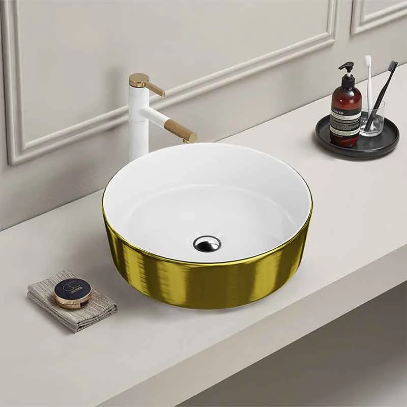 Lavoar baie pe blat, auriu periat, rotund Spectrum Rosina 37x37 cm