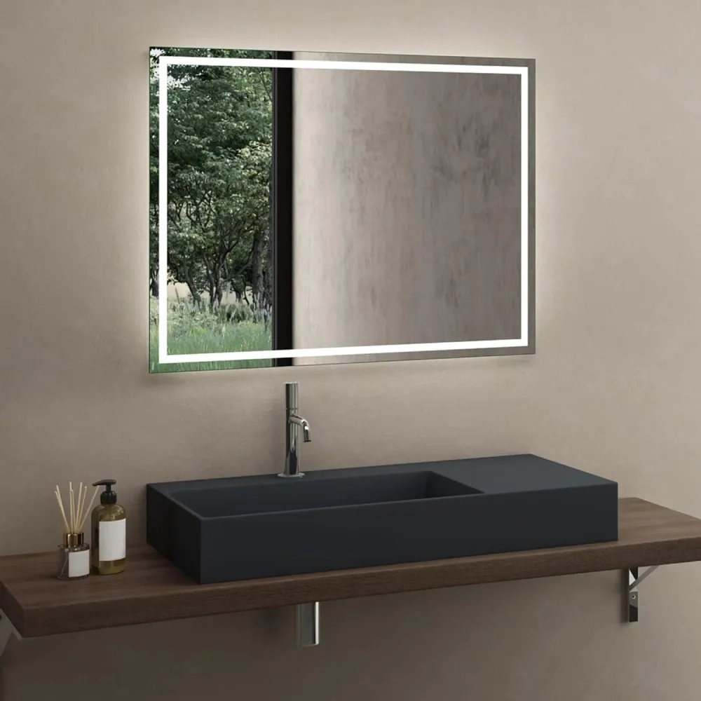 Lavoar baie pe blat dreptunghiular 75 cm conglomerat gri mat – Rea Archi