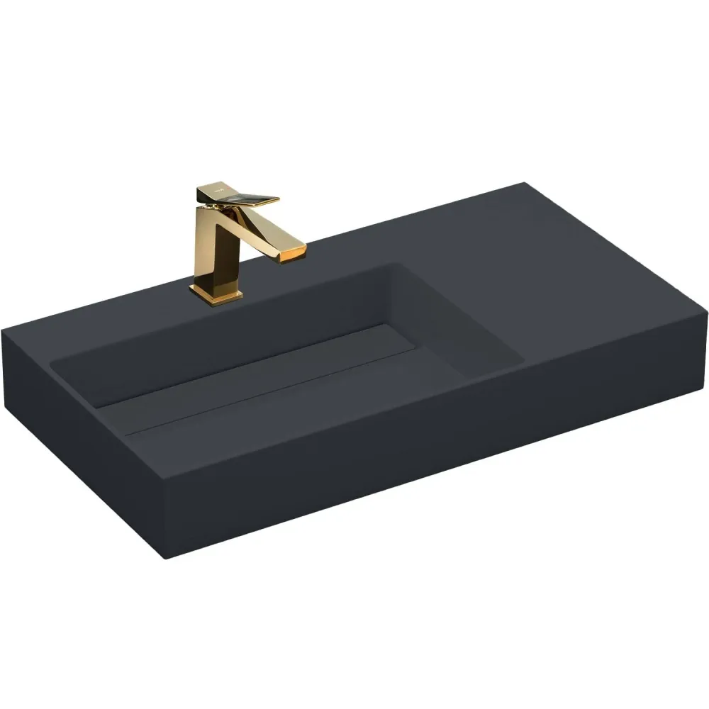 Lavoar baie pe blat dreptunghiular 75 cm conglomerat gri mat – Rea Archi