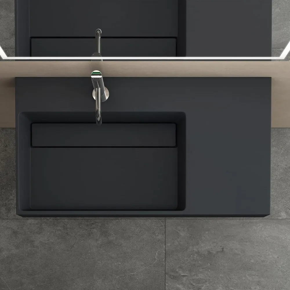 Lavoar baie pe blat dreptunghiular 75 cm conglomerat gri mat – Rea Archi