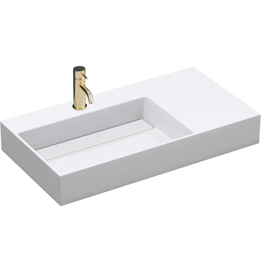 Lavoar baie pe blat dreptunghiular 90 cm conglomerat alb lucios – Rea Archi