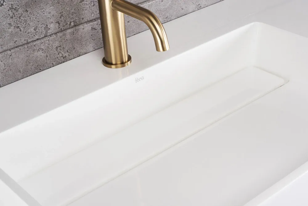 Lavoar baie pe blat dreptunghiular 90 cm conglomerat alb lucios – Rea Archi