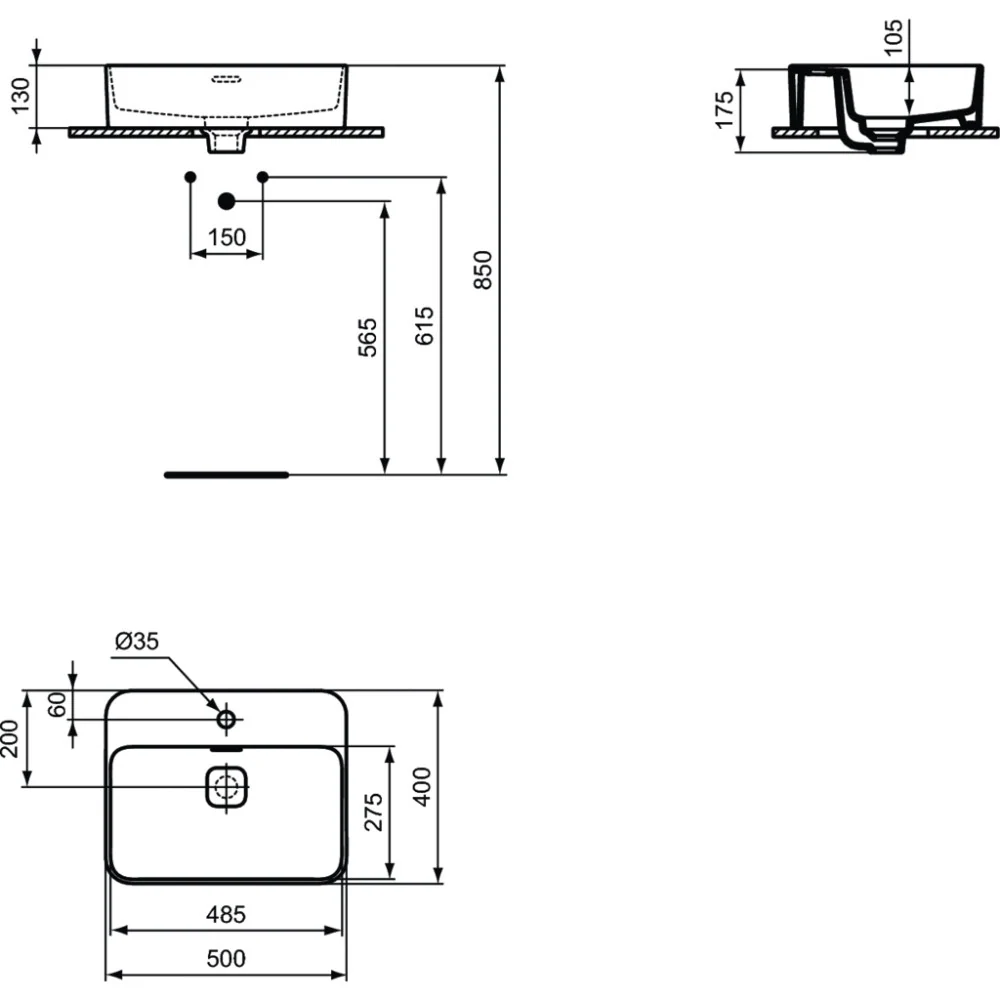 Lavoar baie pe blat Ideal Standard Strada II 50x40 cm, cu preaplin si gaura