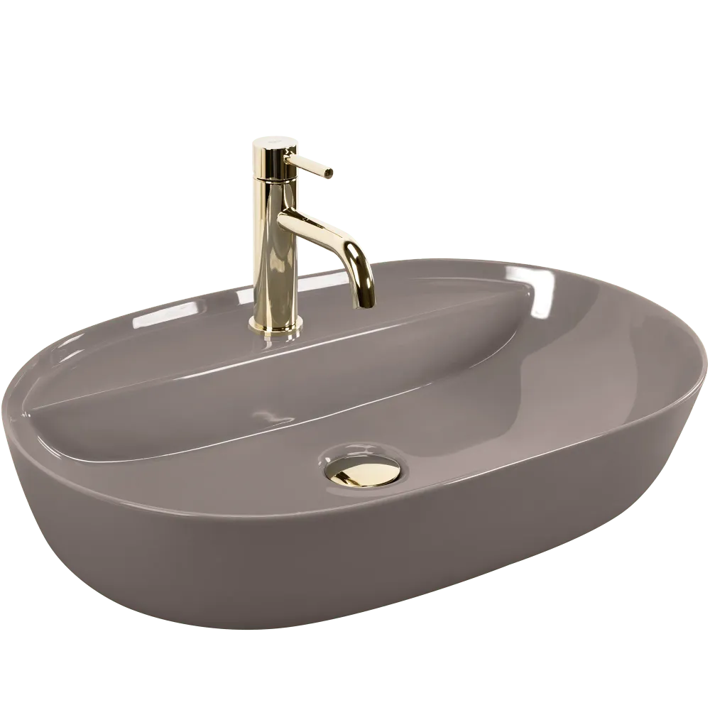 Lavoar baie pe blat oval 61 cm ceramic bej lucios – Rea Aura 61 Beige Shiny