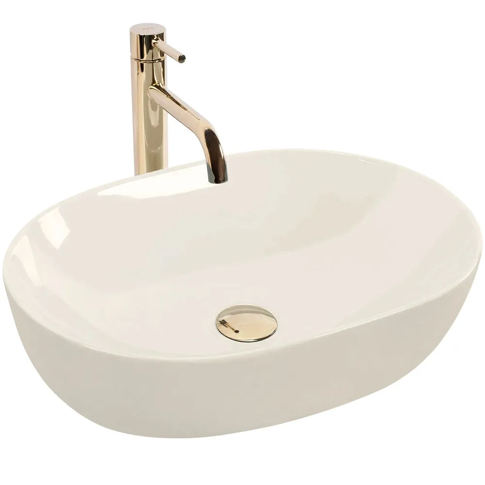 Lavoar baie pe blat oval 49 cm ceramică alb lucios – Rea Lisa Ecru Shiny