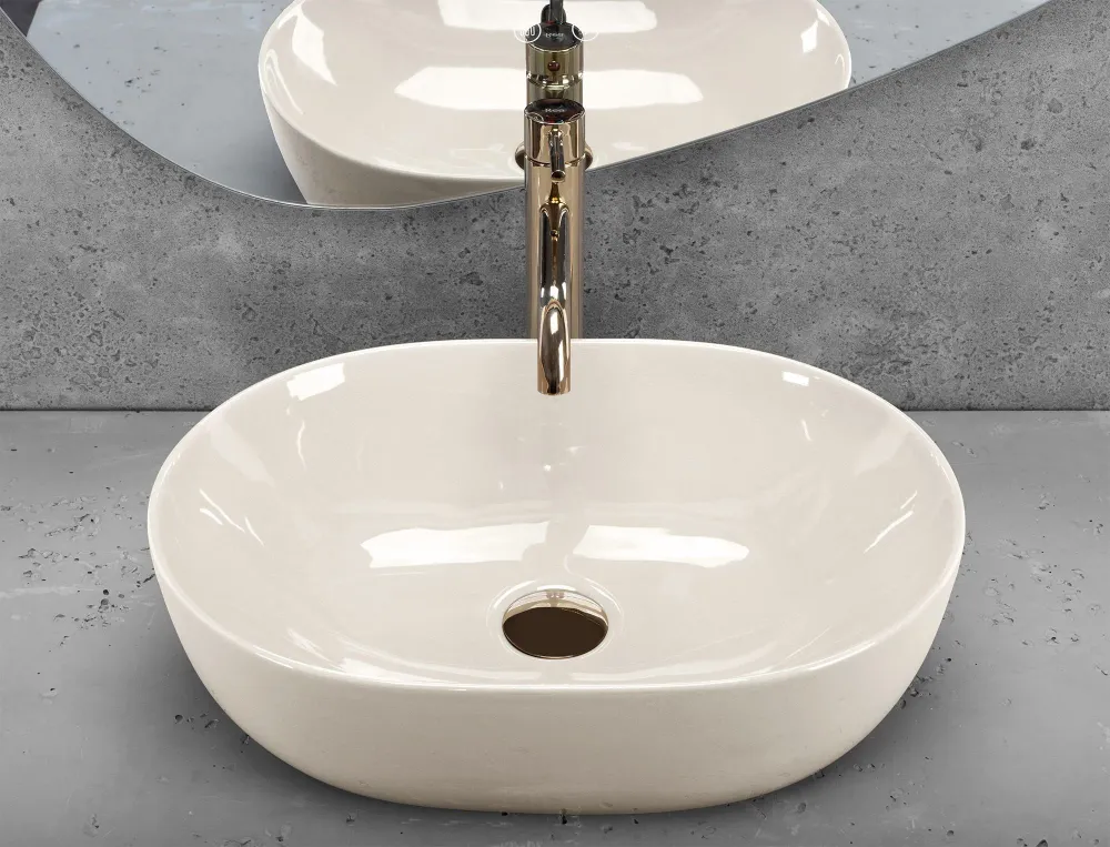 Lavoar baie pe blat oval 49 cm ceramică alb lucios – Rea Lisa Ecru Shiny