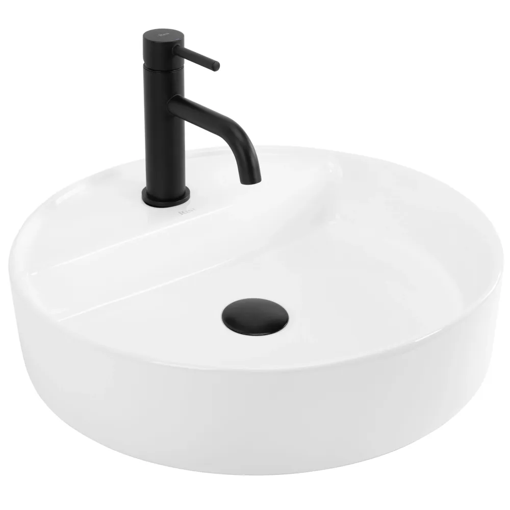 Lavoar baie pe blat rotund 45 cm ceramic alb lucios – Rea Ronda