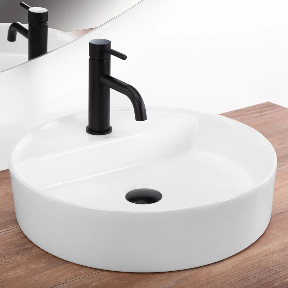 Lavoar baie pe blat rotund 45 cm ceramic alb lucios – Rea Ronda
