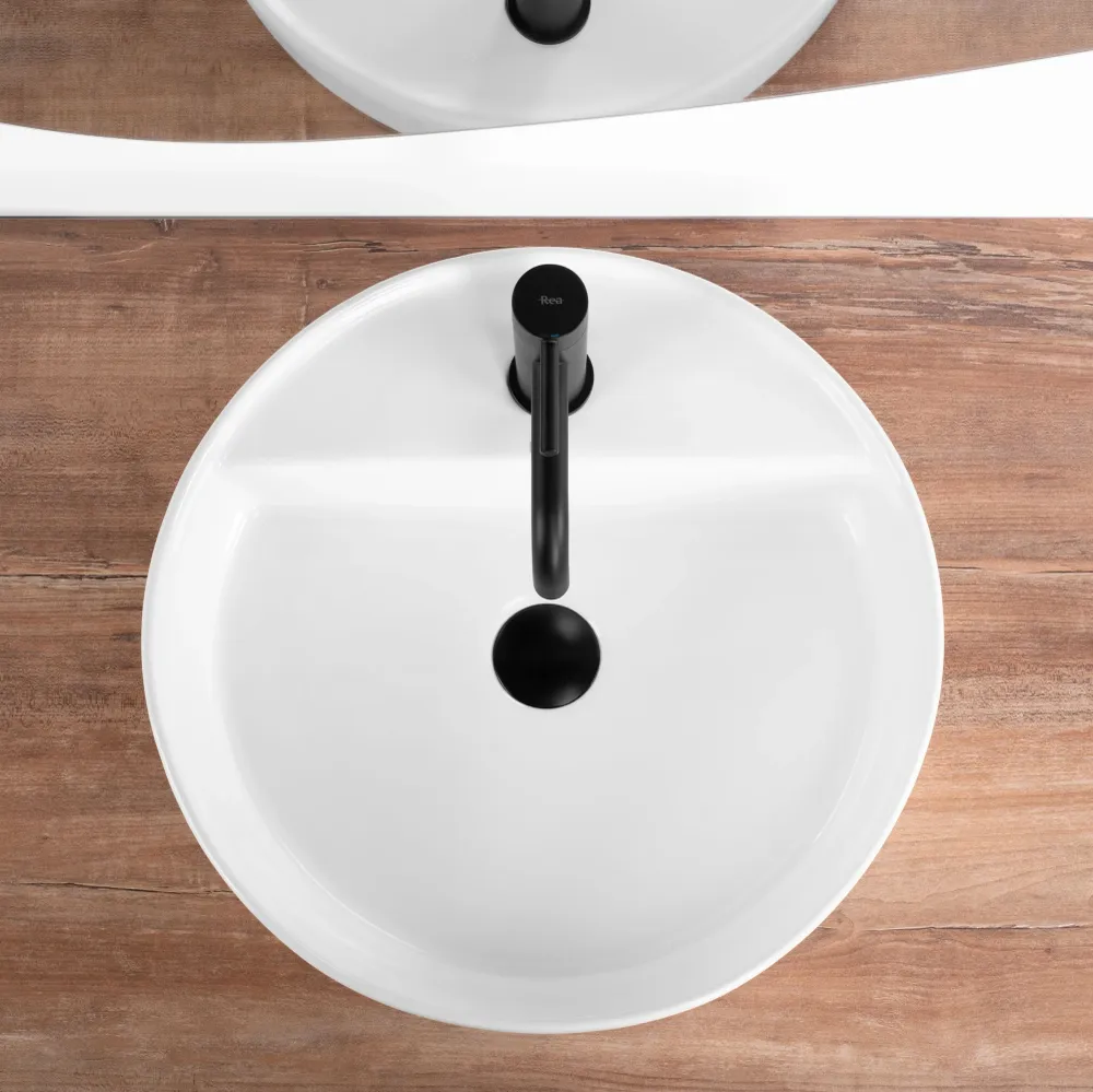 Lavoar baie pe blat rotund 45 cm ceramic alb lucios – Rea Ronda