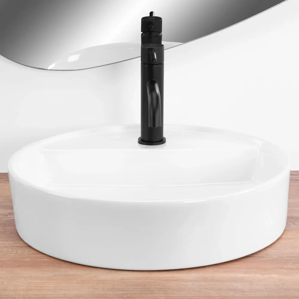 Lavoar baie pe blat rotund 45 cm ceramic alb lucios – Rea Ronda