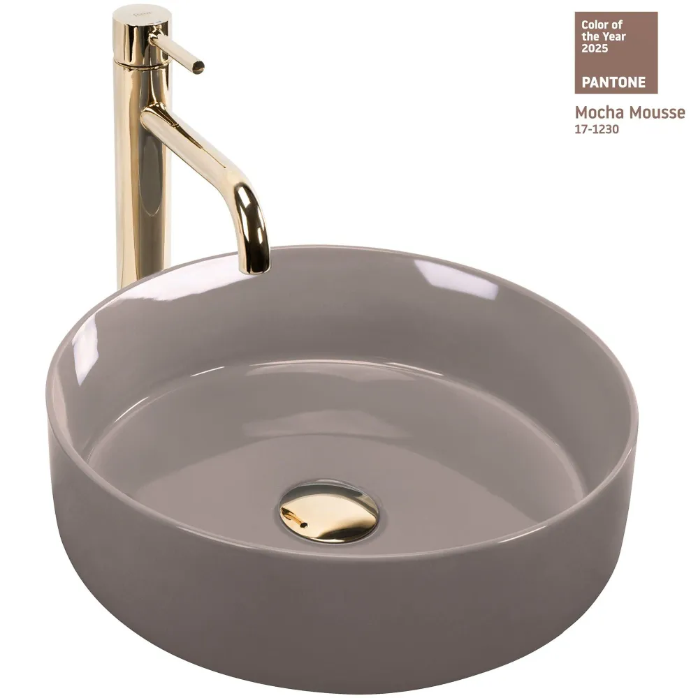 Lavoar baie pe blat rotund 36 cm ceramic bej lucios – Rea Sami Beige Shiny