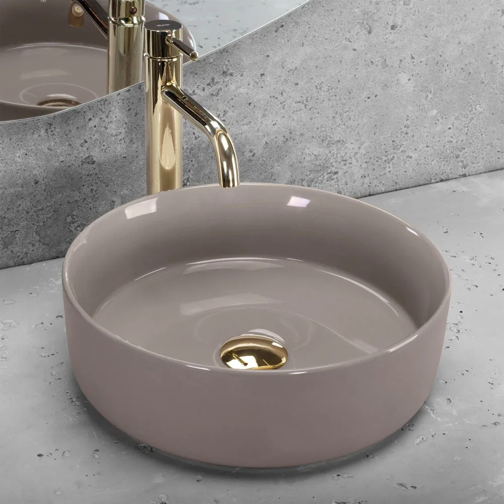 Lavoar baie pe blat rotund 36 cm ceramic bej lucios – Rea Sami Beige Shiny