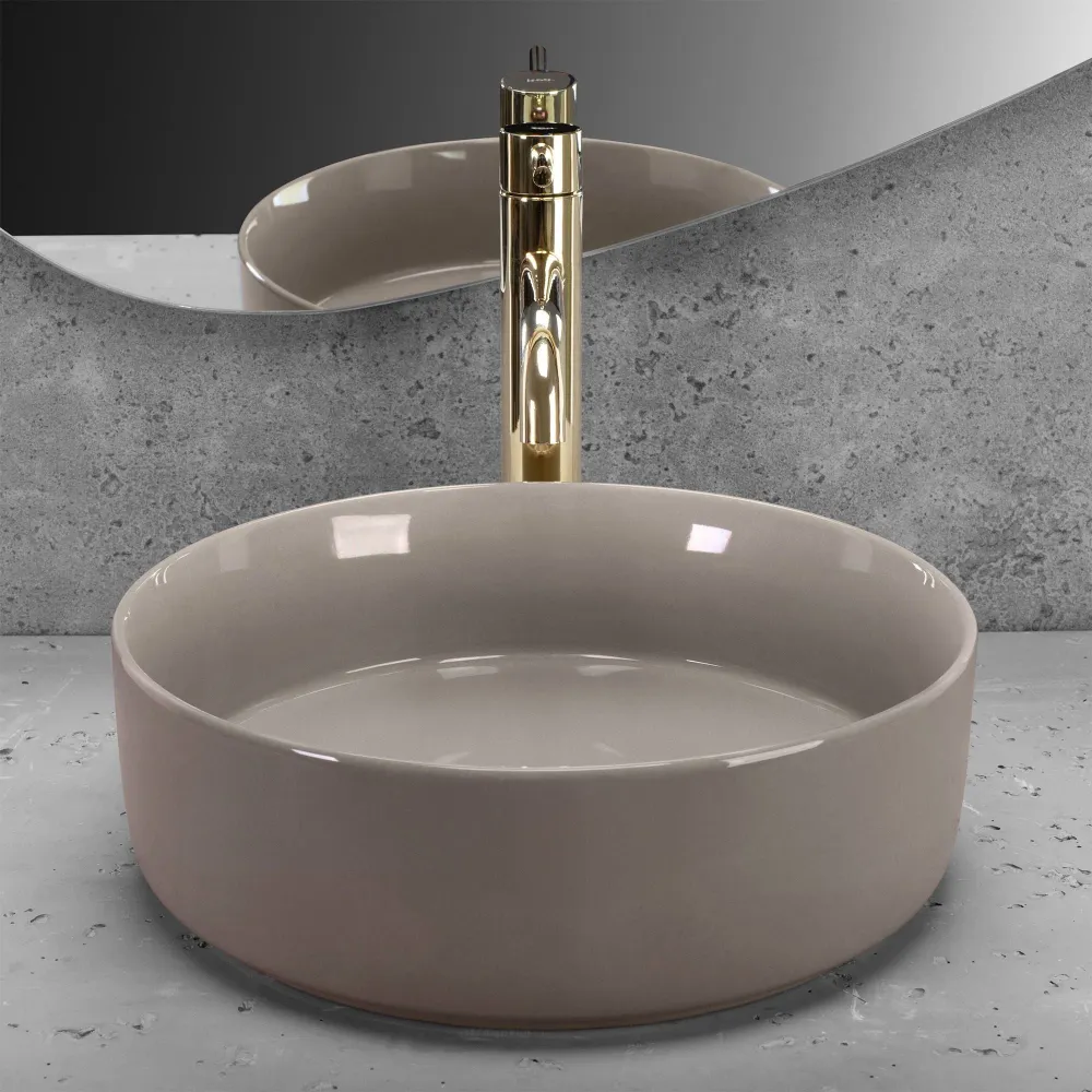Lavoar baie pe blat rotund 36 cm ceramic bej lucios – Rea Sami Beige Shiny