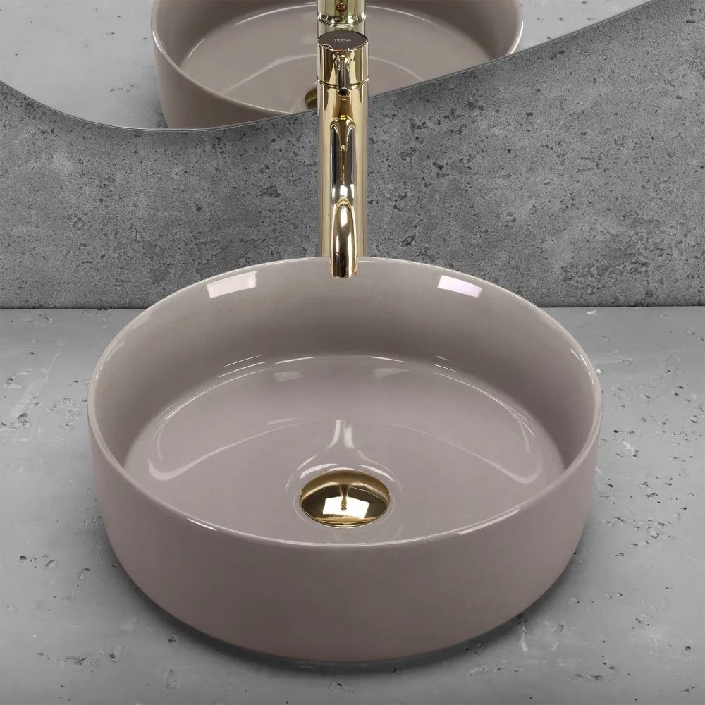 Lavoar baie pe blat rotund 36 cm ceramic bej lucios – Rea Sami Beige Shiny