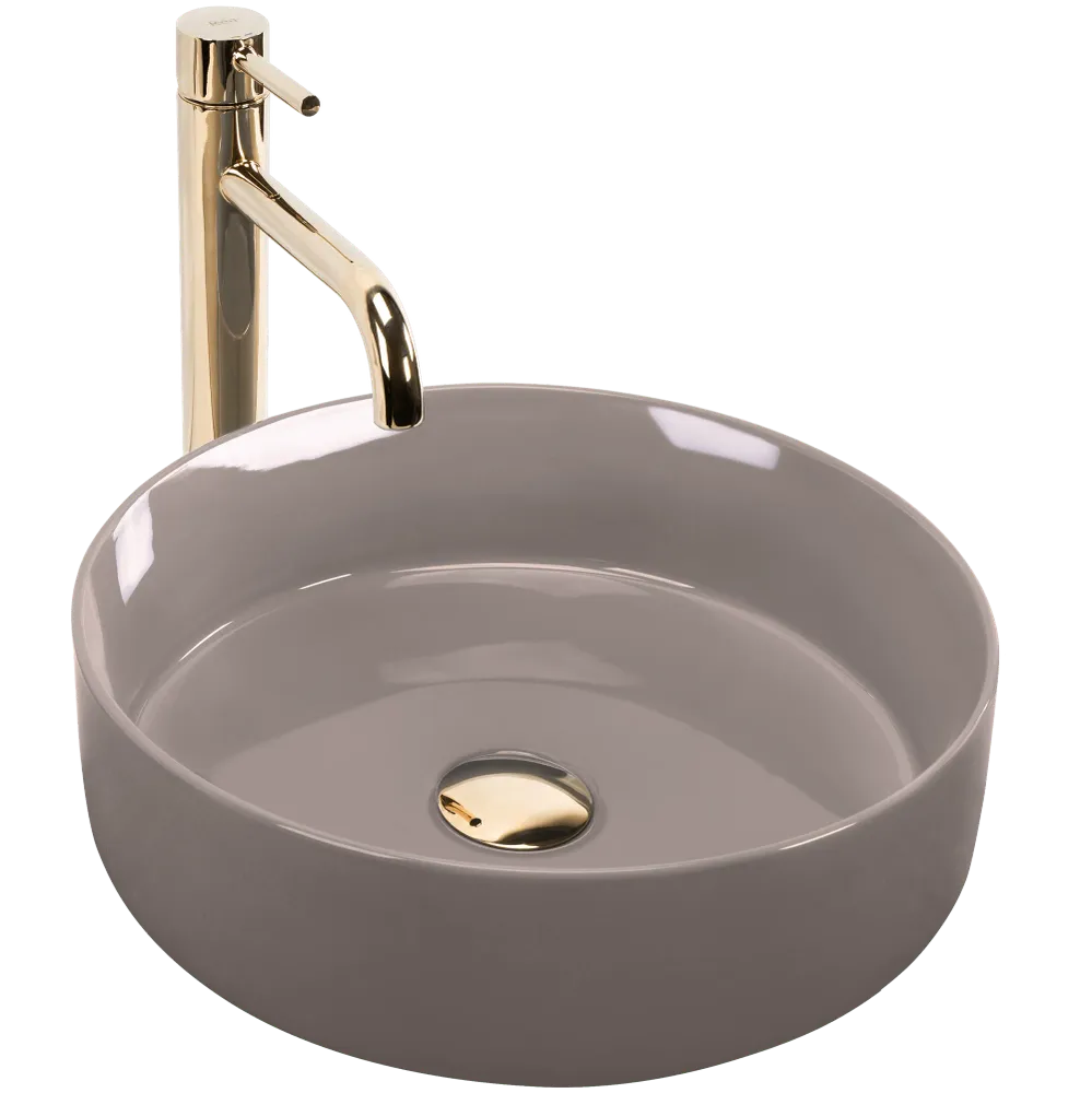 Lavoar baie pe blat rotund 36 cm ceramic bej lucios – Rea Sami Beige Shiny