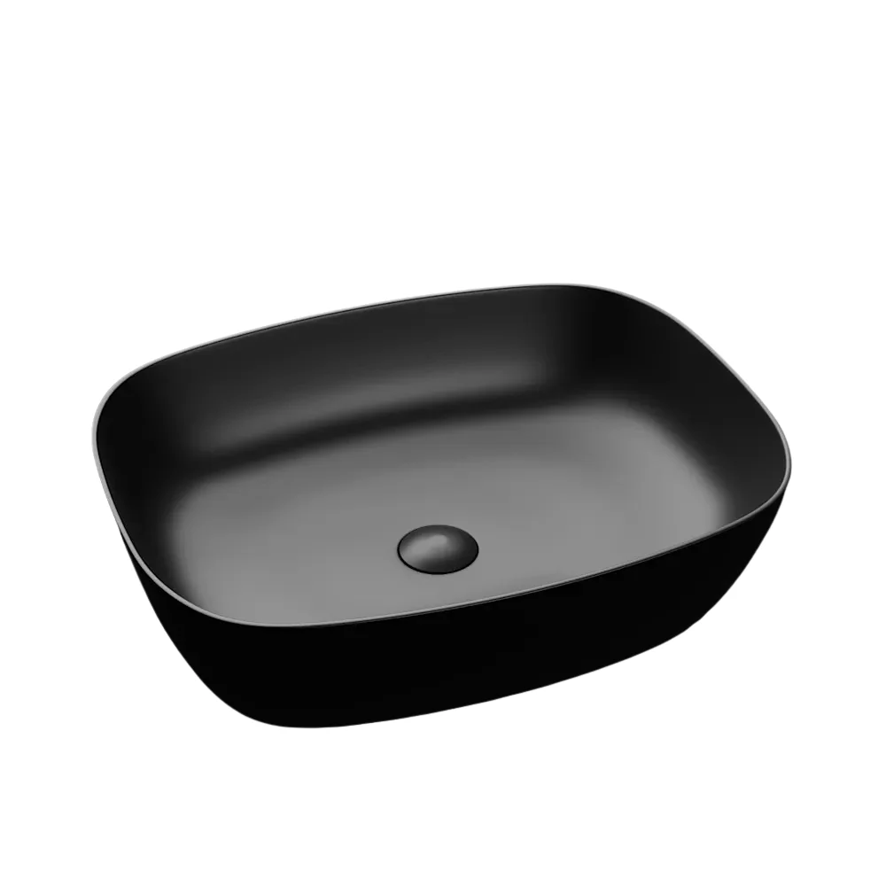 Lavoar baie Foglia, dreptunghiular negru mat pe blat, ventil inclus, 455x325 mm