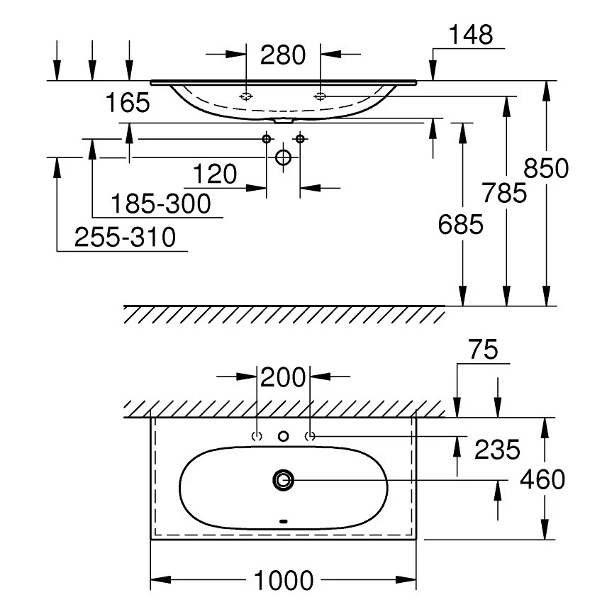 Lavoar baie suspendat Grohe Essence Vanity 100x46 cm, tratament PureGuard