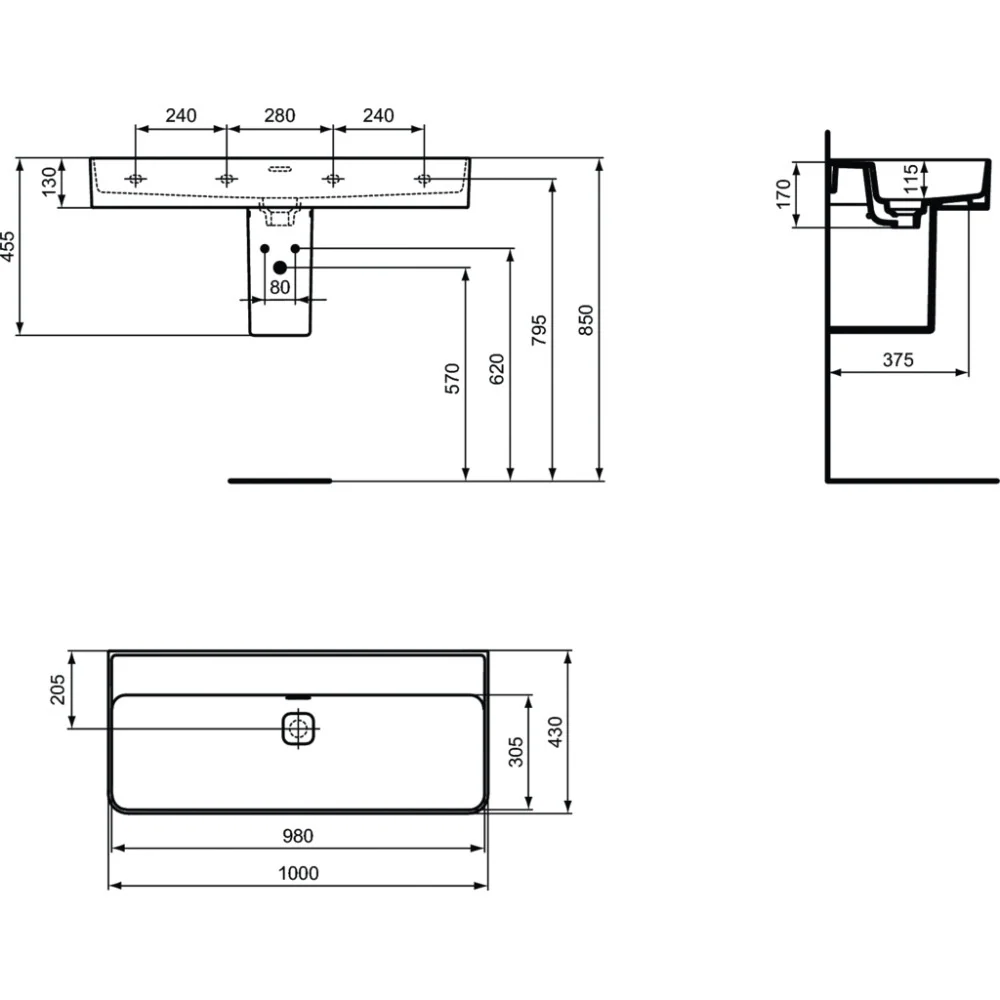 Lavoar baie suspendat Ideal Standard Strada II 100x43 cm, cu preaplin si fara gaura