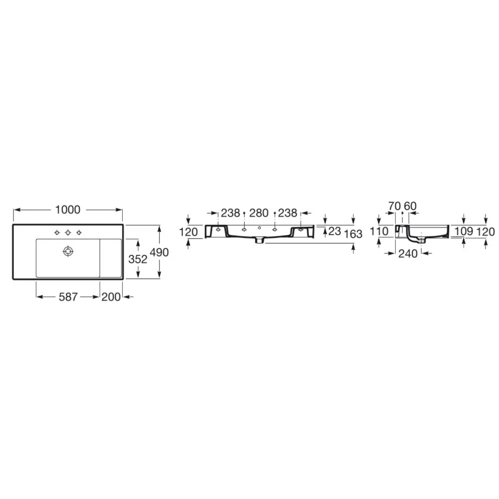 Lavoar baie suspendat, maro Roca Inspira Square 100x49 cm