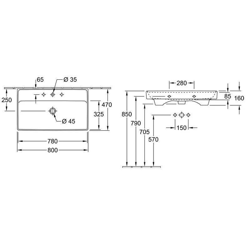Lavoar baie suspendat Villeroy & Boch Collaro 80x47 cm