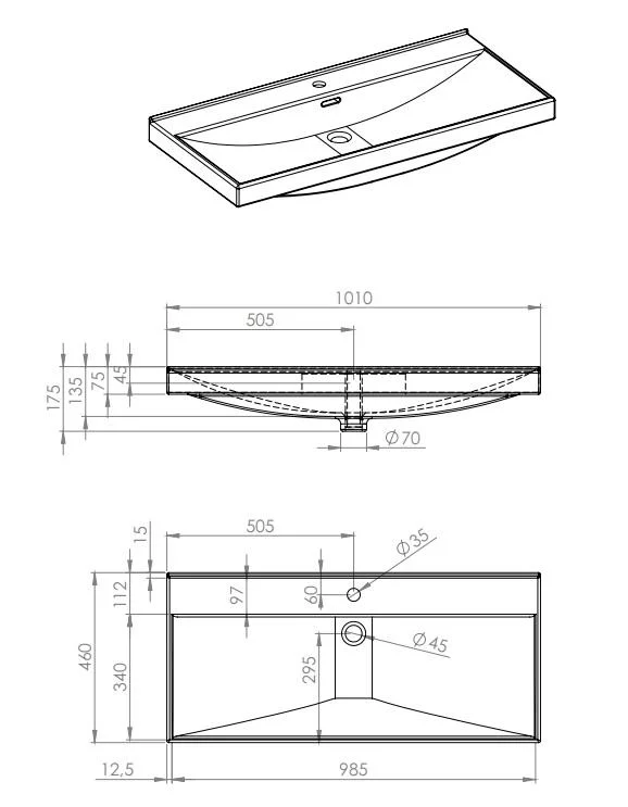 Lavoar dreptunghiular Arezzo MAXXI, din porțelan, încorporabil 100X46cm – alb