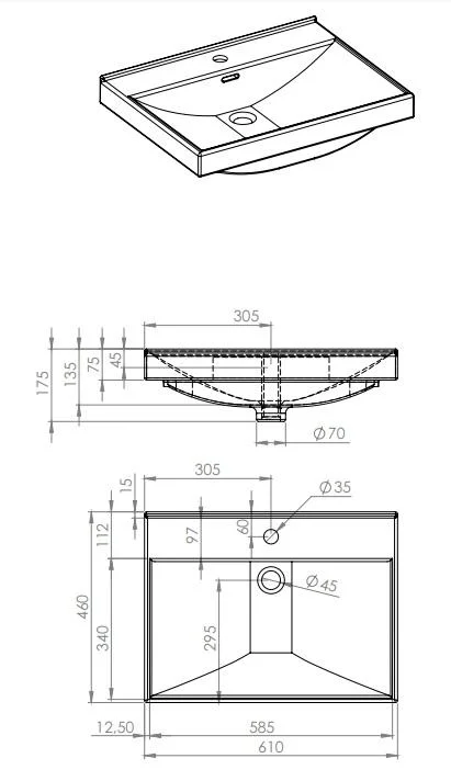 Lavoar dreptunghiular Arezzo MAXXI, din porțelan, încorporabil 60X46cm – alb