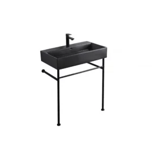 Lavoar dreptunghiular Arezzo MIDLAND, din porțelan, cu picioare metalice, cu scurgere neagră 75X42cm – negru