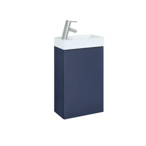 Lavoar dreptunghiular Arezzo MINI, din porțelan, cu mobilier albastru mat, 40×22,5cm – alb
