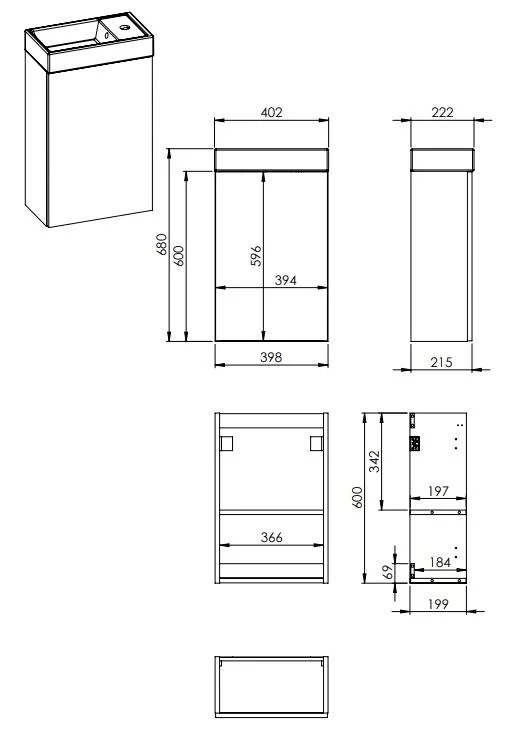 Lavoar dreptunghiular Arezzo MINI, din porțelan, cu mobilier albastru mat, 40×22,5cm – alb