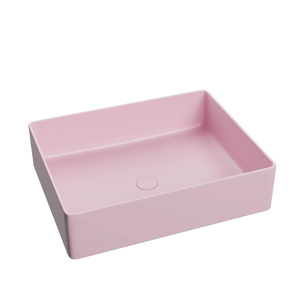 Lavoar Foglia dreptunghiular pe blat roz mat, cu ventil, 45x32 cm