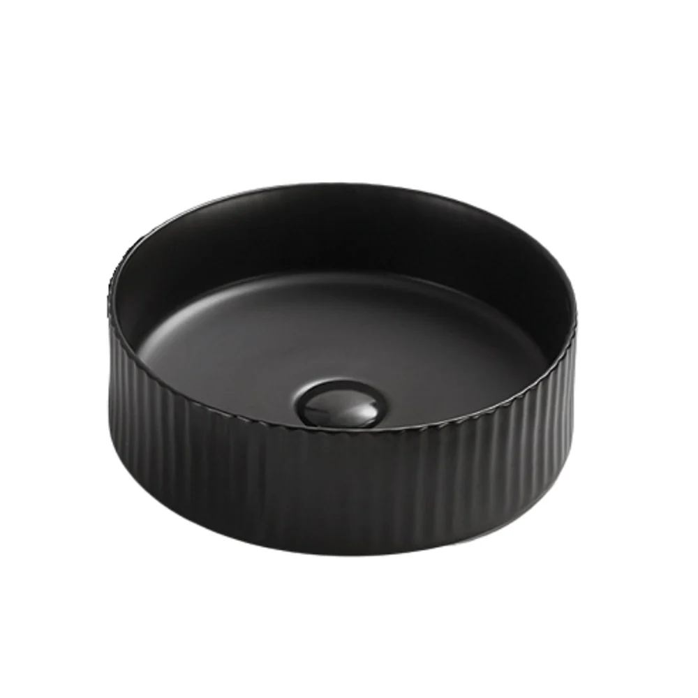 Lavoar Foglia rotund pe blat negru mat, ventil inclus, 36x36 cm