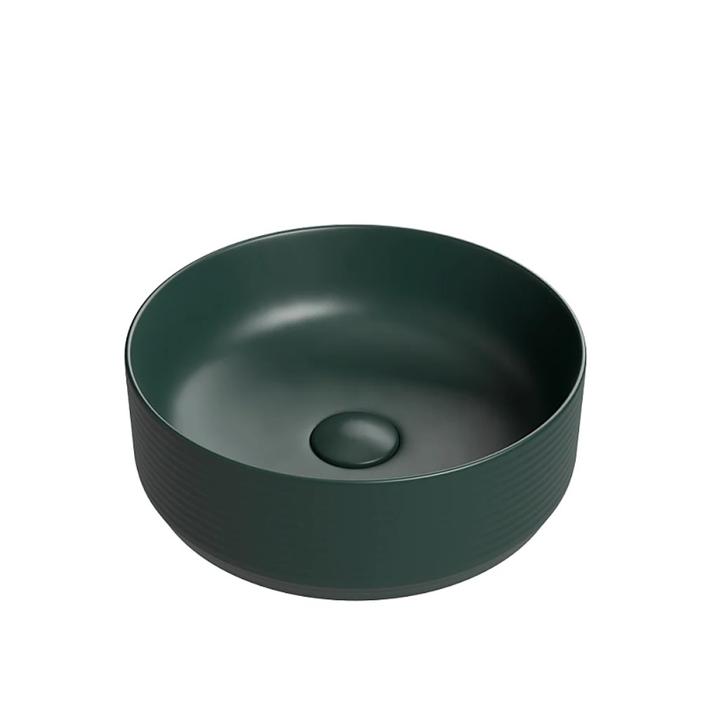 Lavoar Foglia rotund pe blat verde inchis mat, ventil inclus, 35x35 cm
